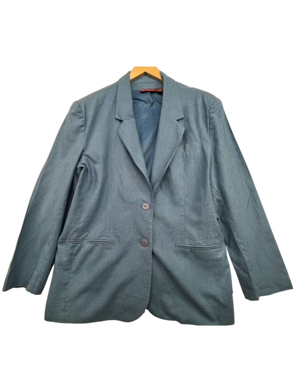 CC Hughes Women's 2 Button Linen-Blend Blazer Long Sleeve Size 16 Blue Solid